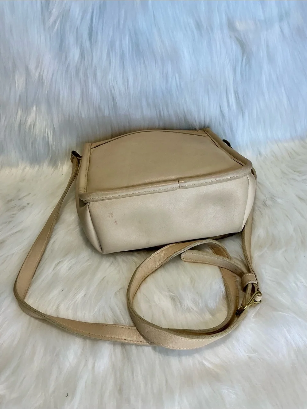 Coach Beige Leather Turn-Lock Crossbody Bag